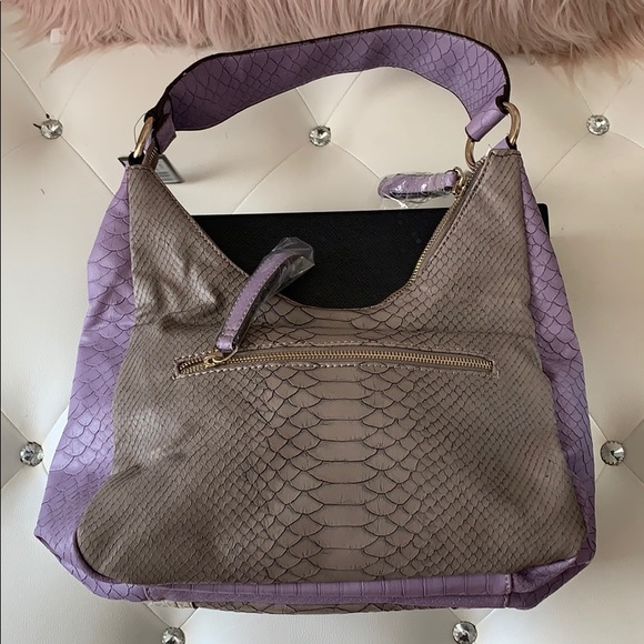 NWT GUESS Purple Multi Croc Texture Hobo Handbag - Picture 8 of 9